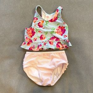 Ruffle Butts 2 piece girls 2T floral and seersucker bathing suit